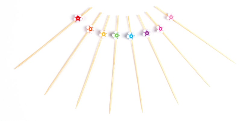 PuTwo Cocktail Picks Handmade Bamboo Toothpicks 100pcs 4.7â€ in Multicolor Flower - Image 5